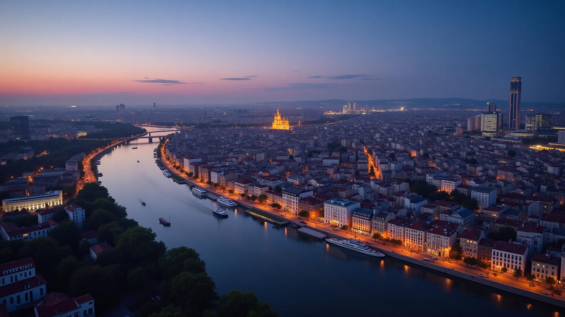 Belgrad vid floden i skymning